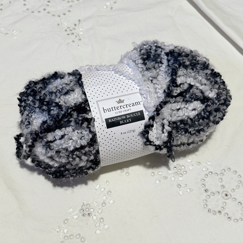 Buttercream Luxe Craft Rainbow Boucle Bulky Yarn Black White Partial Skein 6.5oz - Picture 5 of 8